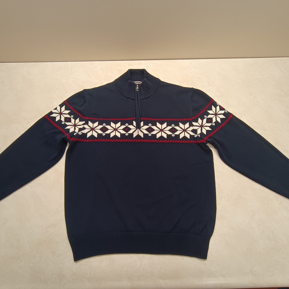 Weatherproof Zip Up Sweater in Blue and Red with Nordic Flair